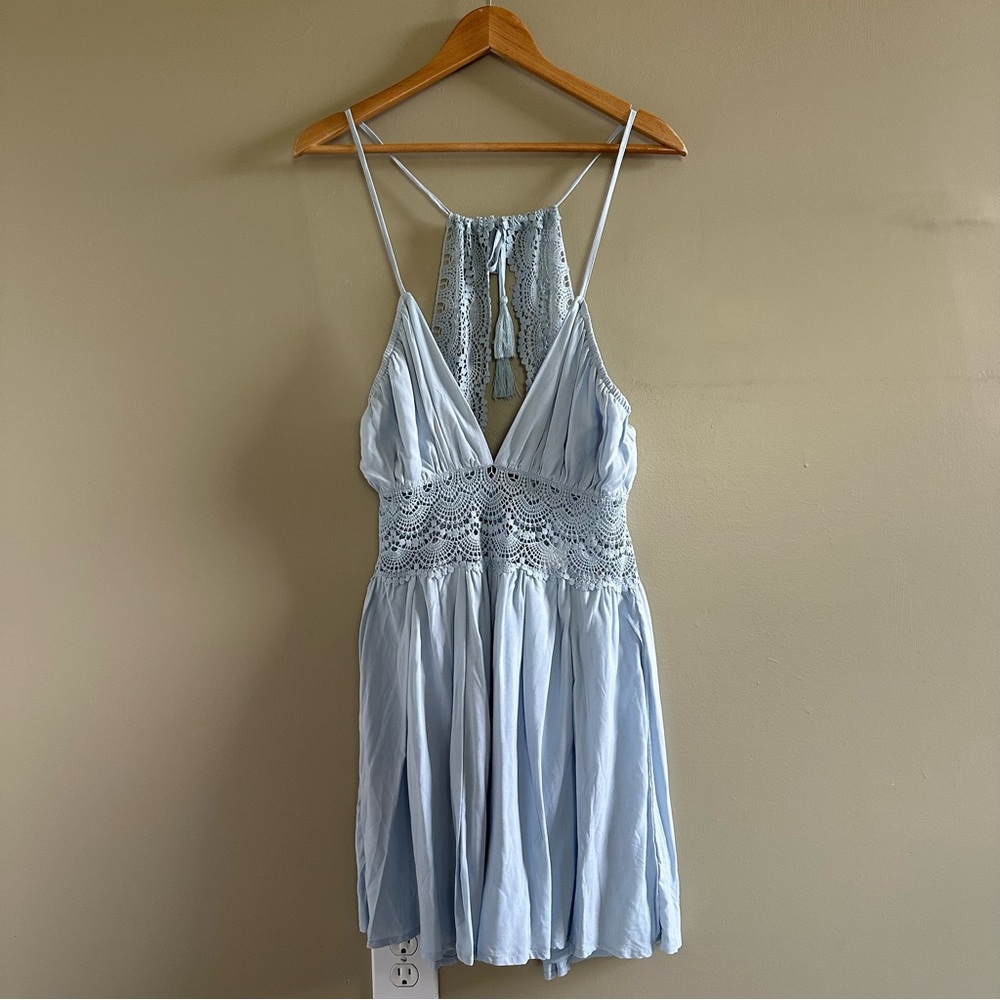 Light Blue Lace Detail romper- L